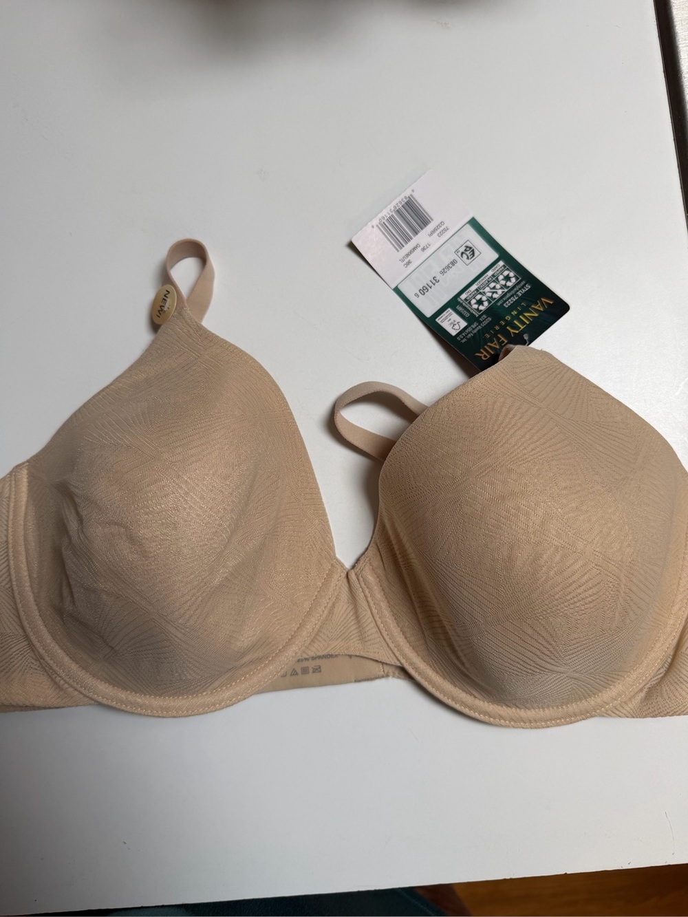 NWT Vanity Fair Breathable Luxe Underwire Side Support Bra 36C Damask Neutral